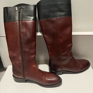 Never worn leather boots! Size 7.5N. Brand Sesto Meucci. Brown w black at top.